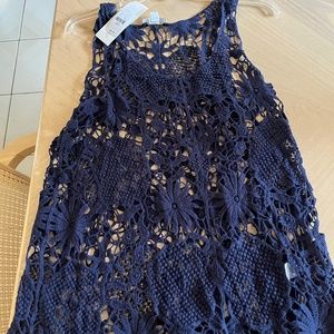 NWT - New York and Company Navy Blue Crochet Top - Size Large